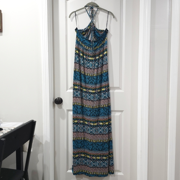FOREVER 21 Nwt Geo Aztec Multi Color Halter Maxi Sun Dress, Size XL, Vacation - Picture 10 of 12